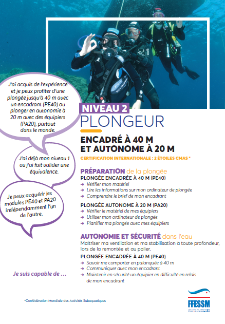 Découverte des niveaux de plongée - niveau 2